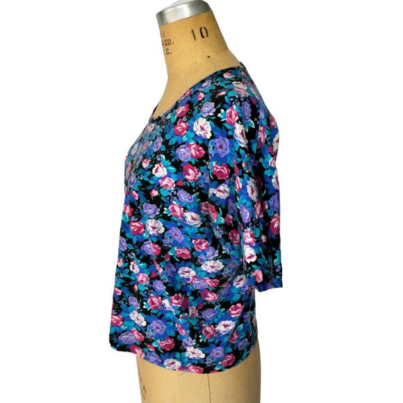 Vintage 80s Floral T-Shirt Crop Boxy Top Large - Picture 3 of 5